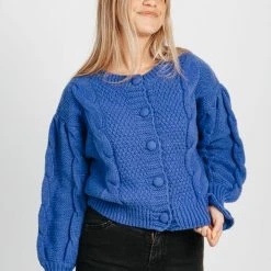 Piper & Scoot The Walken Cable Knit Cardigan In Royal Blue
