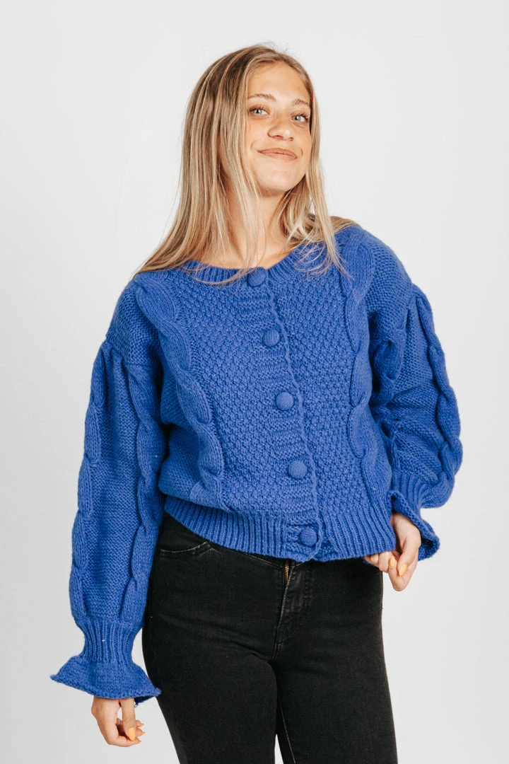 Piper & Scoot The Walken Cable Knit Cardigan In Royal Blue