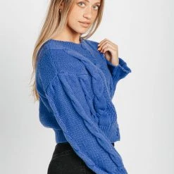 Piper & Scoot The Walken Cable Knit Cardigan In Royal Blue