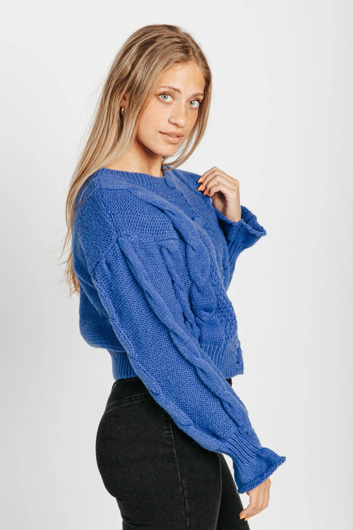 Piper & Scoot The Walken Cable Knit Cardigan In Royal Blue