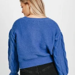 Piper & Scoot The Walken Cable Knit Cardigan In Royal Blue