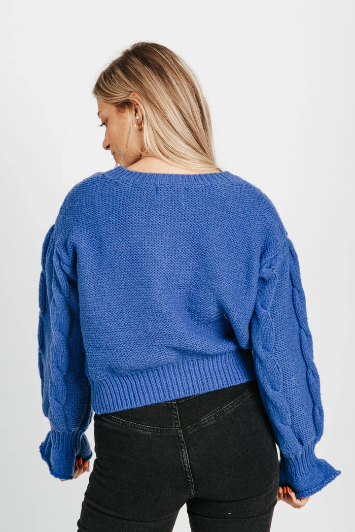 Piper & Scoot The Walken Cable Knit Cardigan In Royal Blue