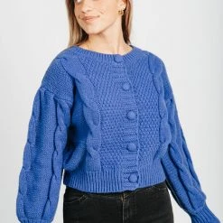 Piper & Scoot The Walken Cable Knit Cardigan In Royal Blue