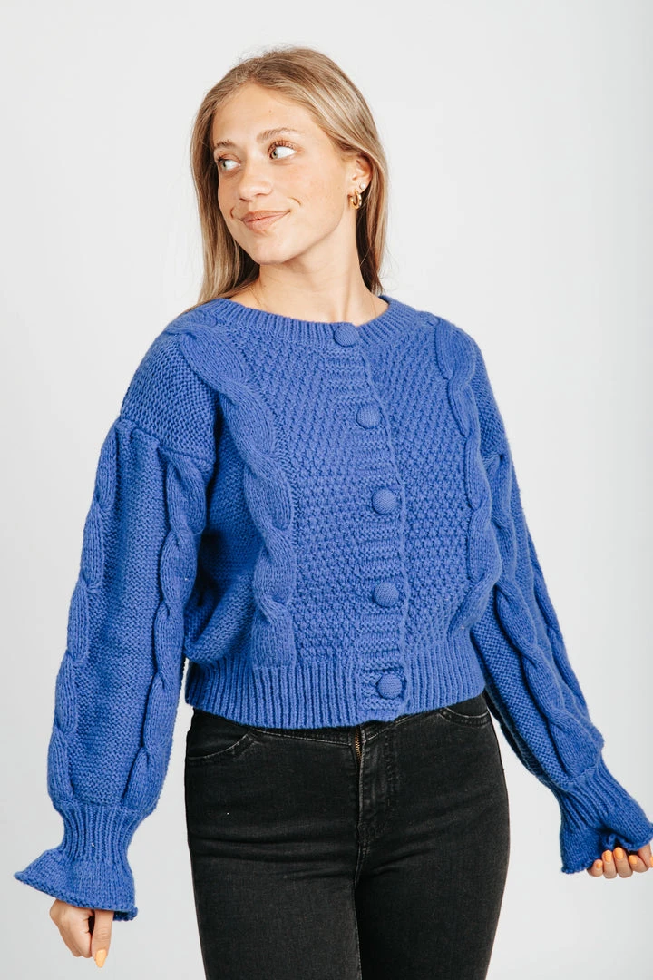 Piper & Scoot The Walken Cable Knit Cardigan In Royal Blue