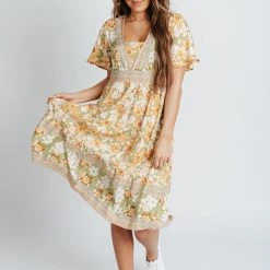 Piper & Scoot The Laura Floral Midi Dress In Lime Dresses