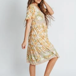 Piper & Scoot The Laura Floral Midi Dress In Lime Dresses