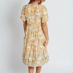 Piper & Scoot The Laura Floral Midi Dress In Lime Dresses