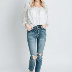 Piper & Scoot The Polk Floral Blouse In Powder Blue Tops