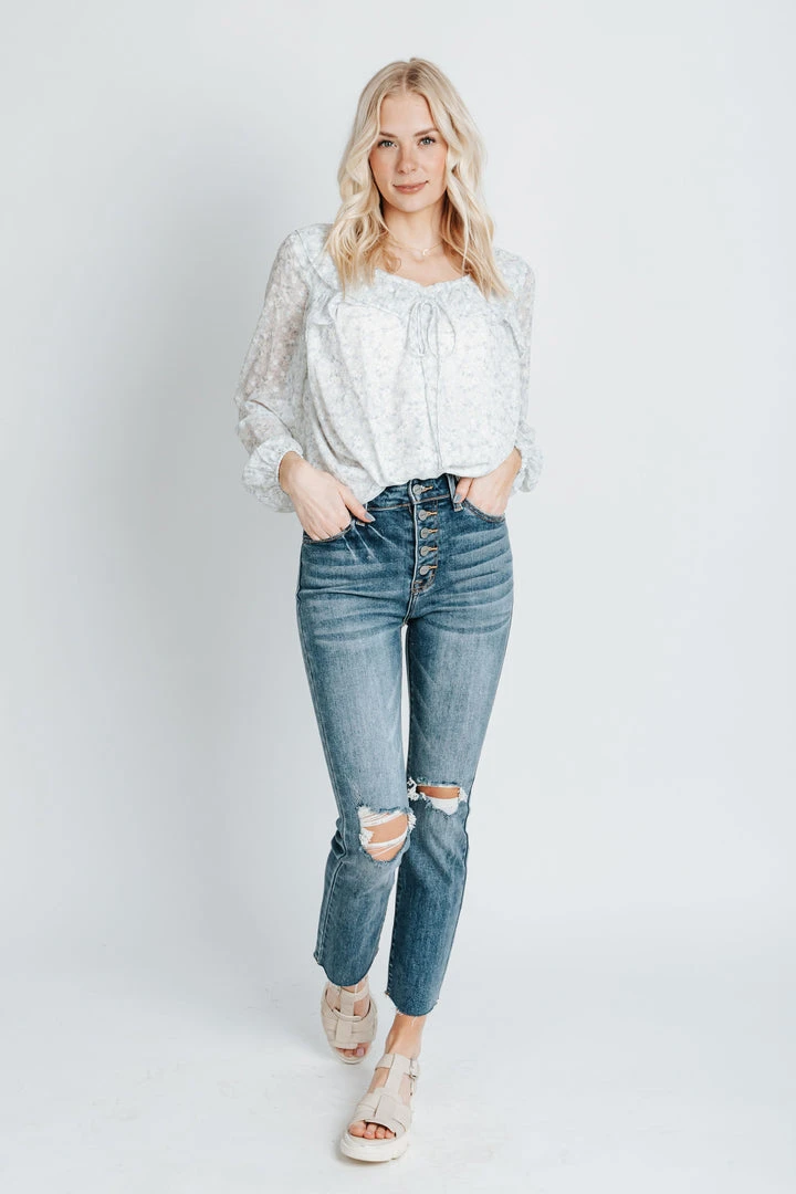 Piper & Scoot The Polk Floral Blouse In Powder Blue Tops