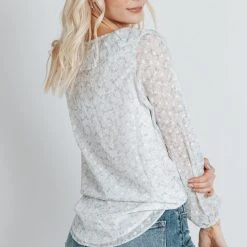 Piper & Scoot The Polk Floral Blouse In Powder Blue Tops