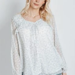 Piper & Scoot The Polk Floral Blouse In Powder Blue Tops