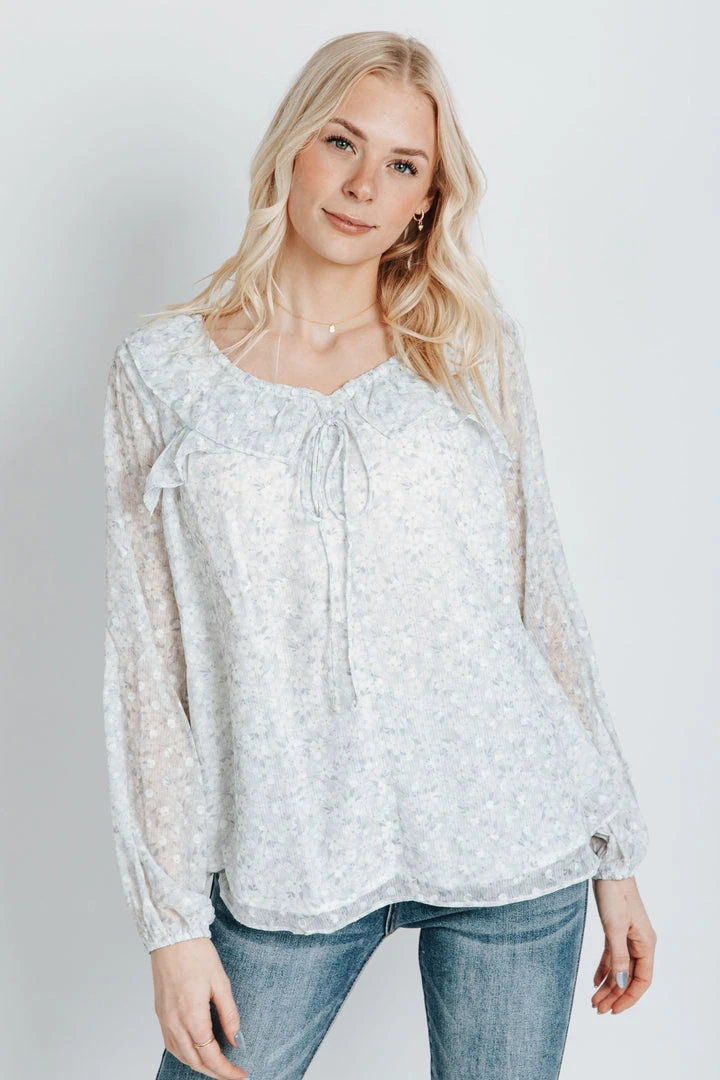 Piper & Scoot The Polk Floral Blouse In Powder Blue Tops