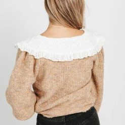 Piper & Scoot The Del Rey Collar Detail Sweater In Taupe Tops