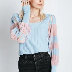 Piper & Scoot The Silma Sleeve Detail Blouse In Blue