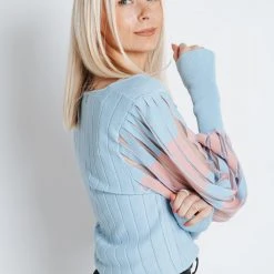 Piper & Scoot The Silma Sleeve Detail Blouse In Blue