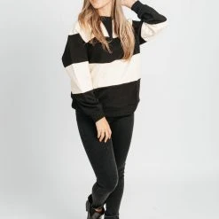 Piper & Scoot Tops The Linette Striped Pullover In Black + Cream