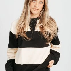 Piper & Scoot Tops The Linette Striped Pullover In Black + Cream