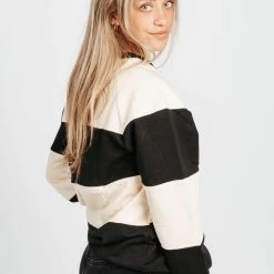 Piper & Scoot Tops The Linette Striped Pullover In Black + Cream