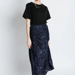 Piper & Scoot The Hinckley Ruched Textured Skirt In Midnight Blue