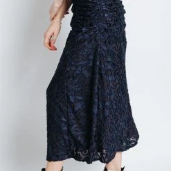 Piper & Scoot The Hinckley Ruched Textured Skirt In Midnight Blue