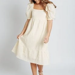 Piper & Scoot The Roads Square Neck Dress In Light Yellow Dresses