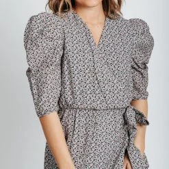 Piper & Scoot The Zilles Puff Sleeve Floral Dress In Lavender + Black