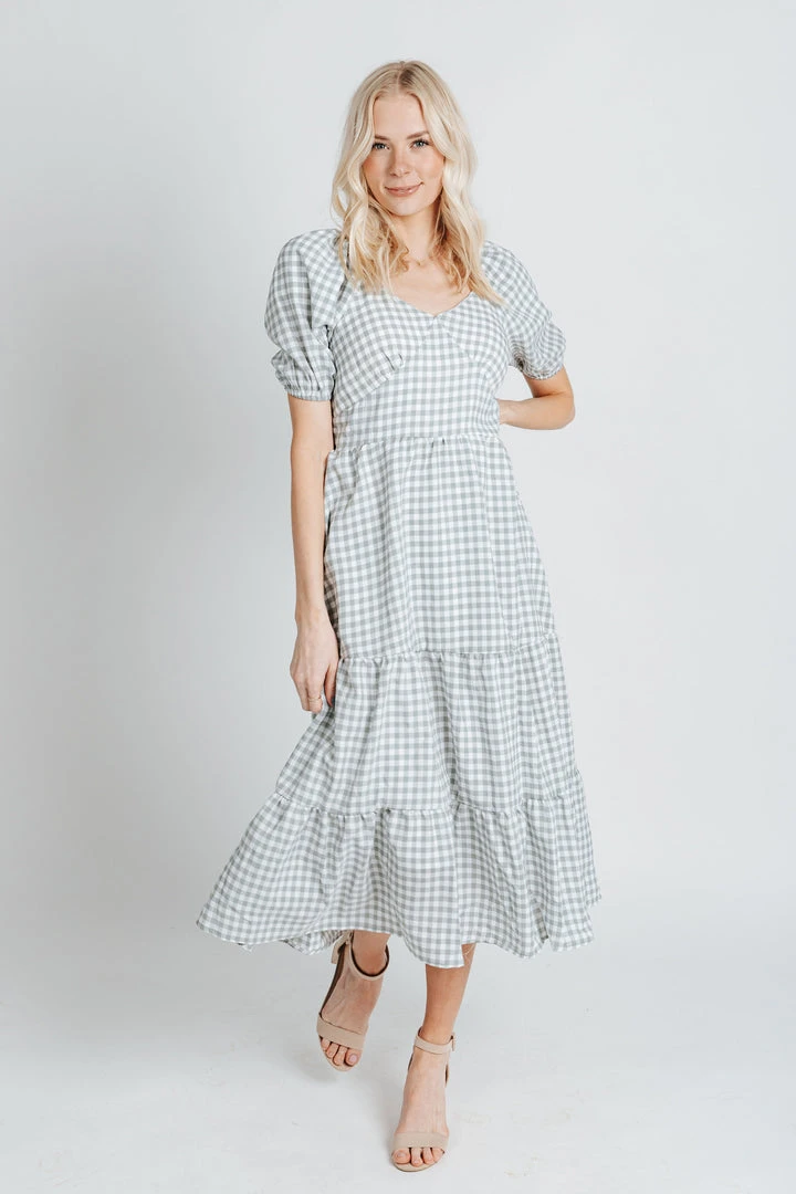 Piper & Scoot Dresses The Fredrick Gingam Puff Sleeve Dress In Green