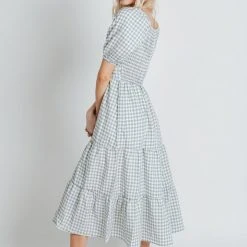 Piper & Scoot Dresses The Fredrick Gingam Puff Sleeve Dress In Green