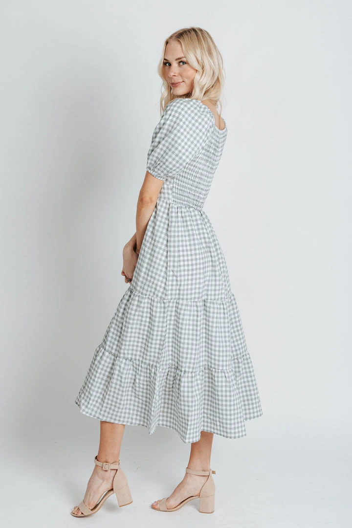 Piper & Scoot Dresses The Fredrick Gingam Puff Sleeve Dress In Green
