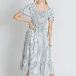 Piper & Scoot Dresses The Fredrick Gingam Puff Sleeve Dress In Green