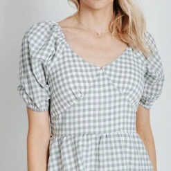 Piper & Scoot Dresses The Fredrick Gingam Puff Sleeve Dress In Green
