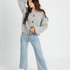 Piper & Scoot: The Glenda Double Button Cardigan In Heather Grey