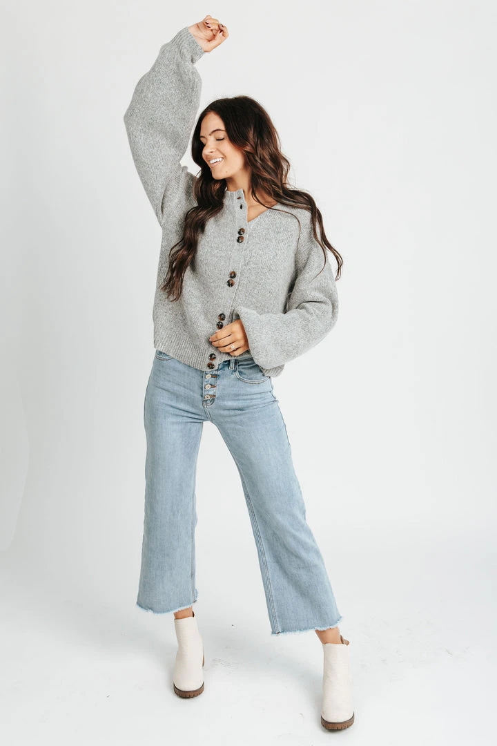 Piper & Scoot: The Glenda Double Button Cardigan In Heather Grey