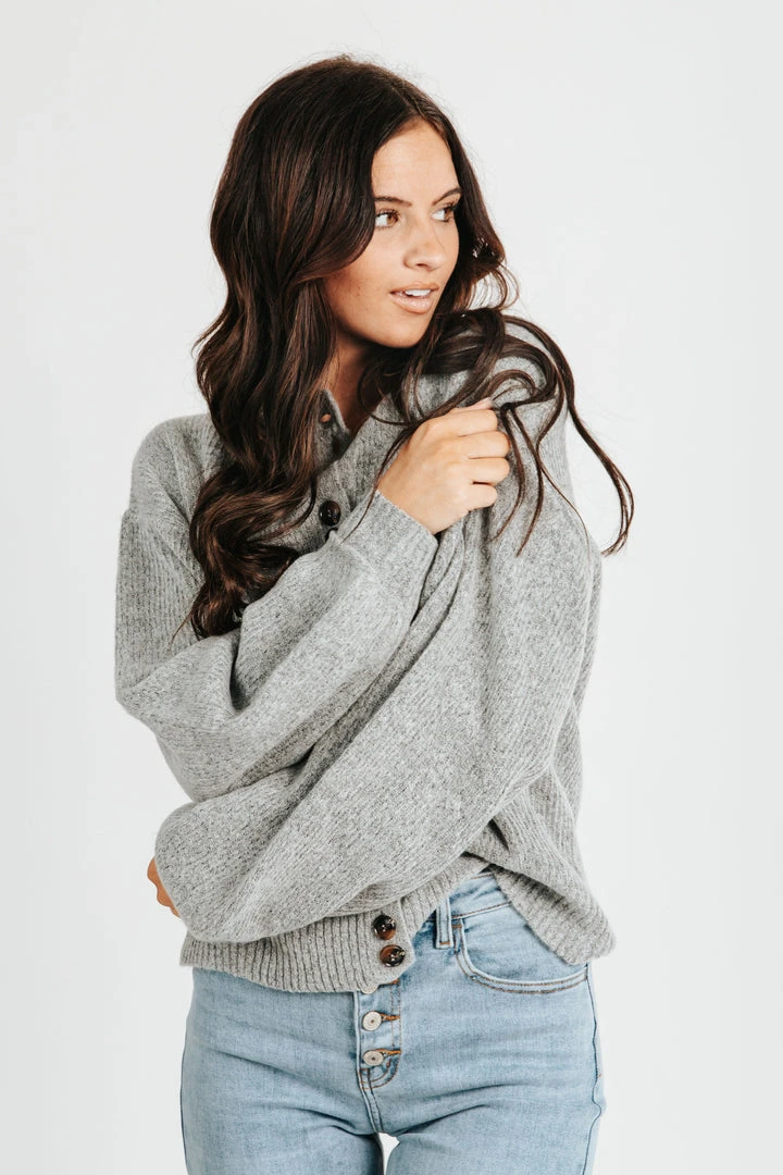 Piper & Scoot: The Glenda Double Button Cardigan In Heather Grey