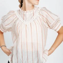 Piper & Scoot Tops The Devin Striped Detail Blouse In Cream
