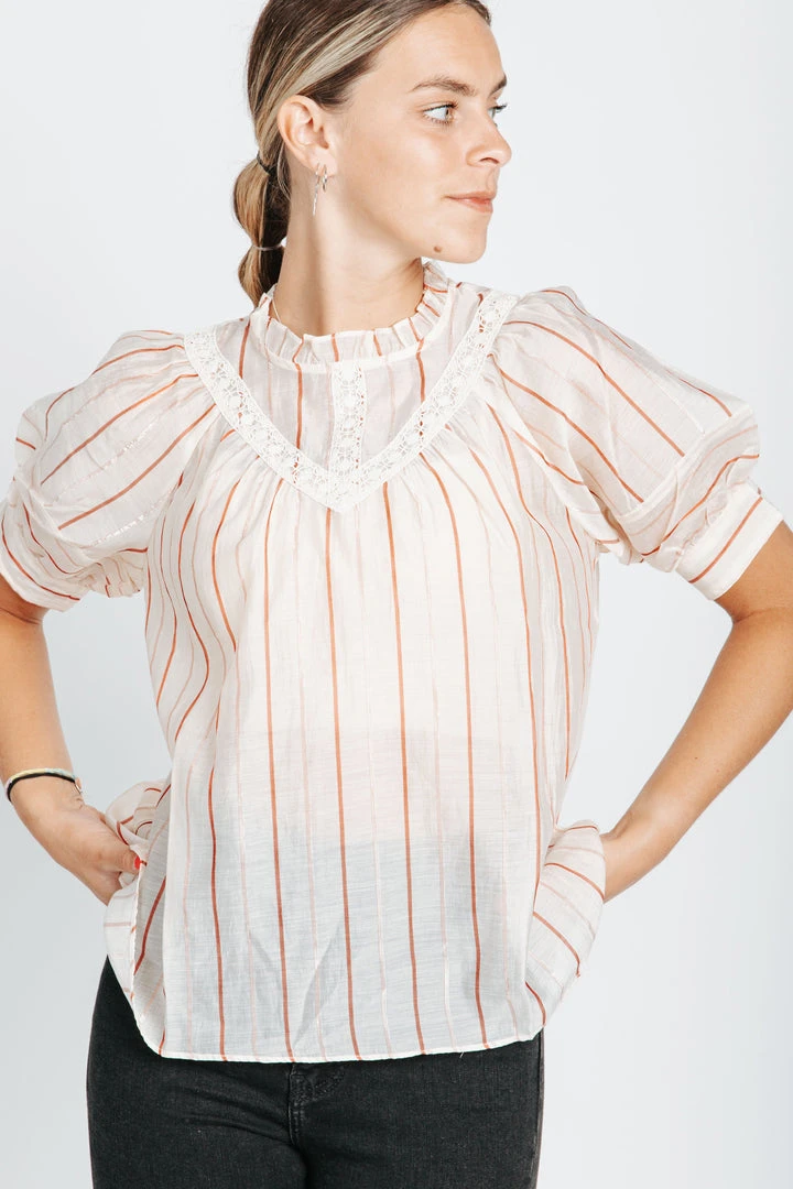 Piper & Scoot Tops The Devin Striped Detail Blouse In Cream