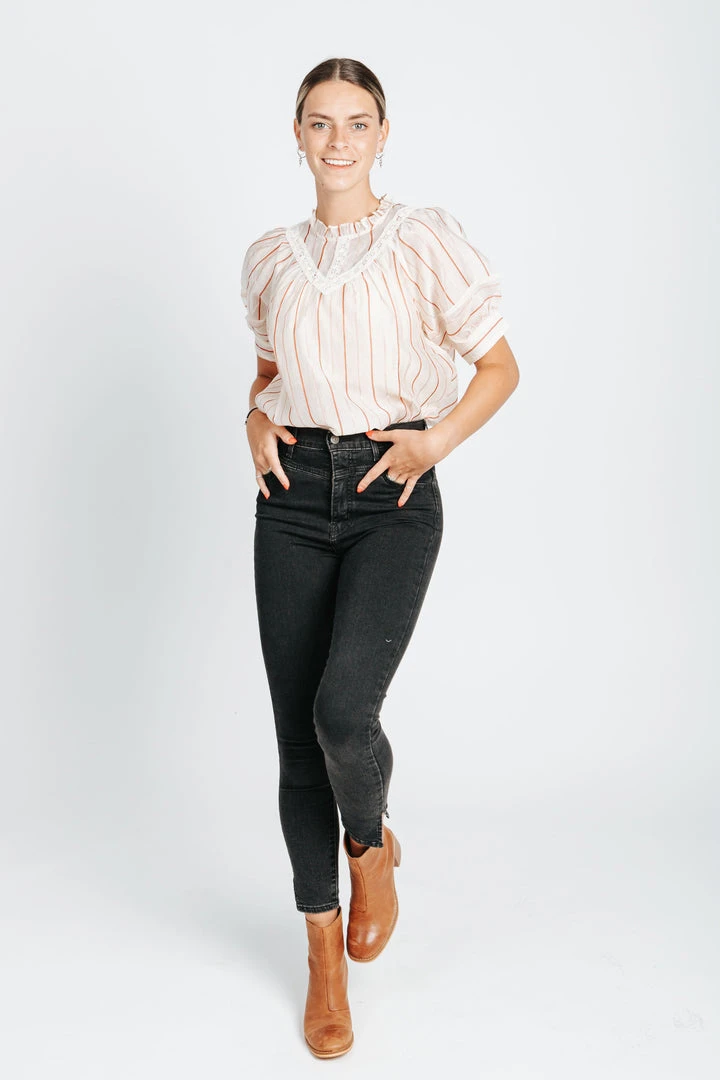 Piper & Scoot Tops The Devin Striped Detail Blouse In Cream