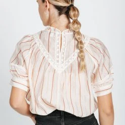 Piper & Scoot Tops The Devin Striped Detail Blouse In Cream