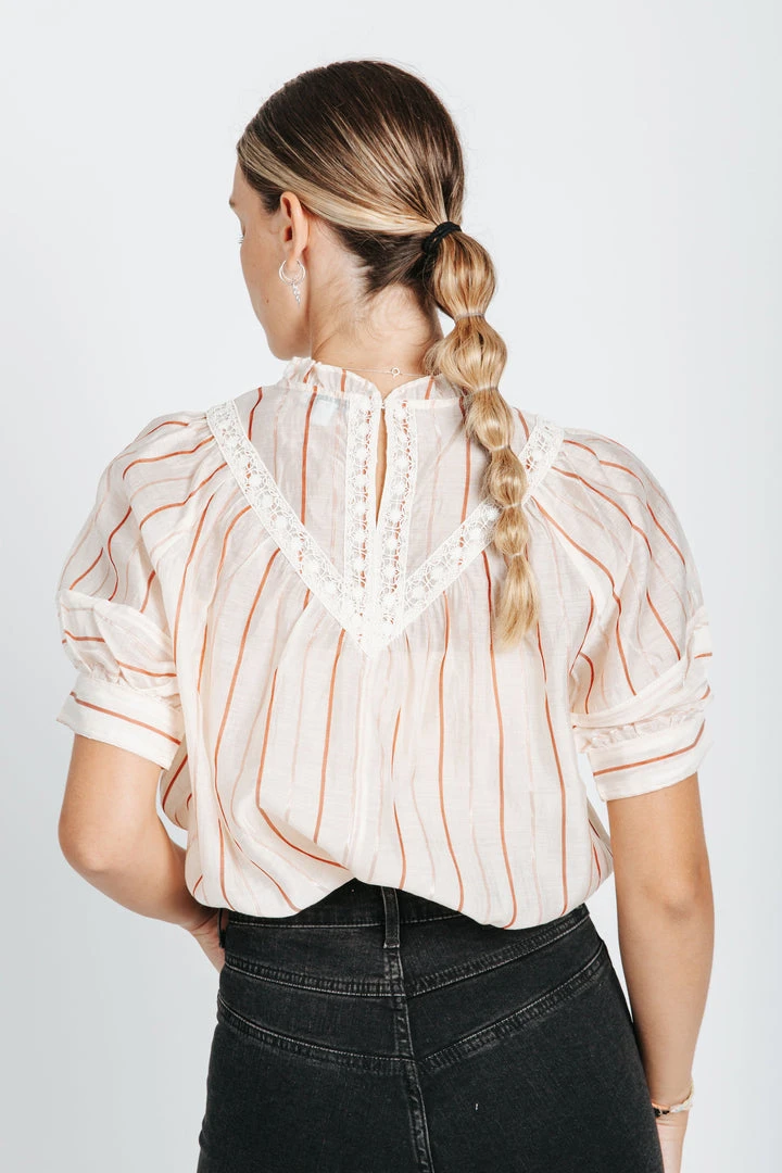 Piper & Scoot Tops The Devin Striped Detail Blouse In Cream