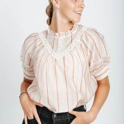 Piper & Scoot Tops The Devin Striped Detail Blouse In Cream