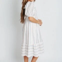 Piper & Scoot The Zane Square Neck Striped Dress In Ivory