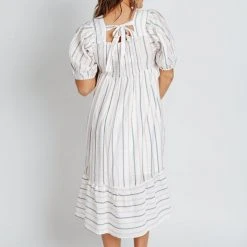 Piper & Scoot The Zane Square Neck Striped Dress In Ivory