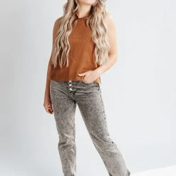 Piper & Scoot Tops The Luna Crochet Tank Blouse In Camel