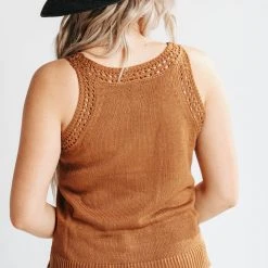 Piper & Scoot Tops The Luna Crochet Tank Blouse In Camel