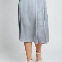 Piper & Scoot The Moosman Striped Satin Skirt In Dusty Blue