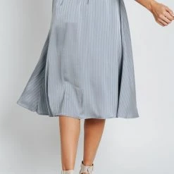 Piper & Scoot The Moosman Striped Satin Skirt In Dusty Blue