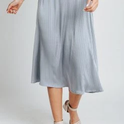 Piper & Scoot The Moosman Striped Satin Skirt In Dusty Blue