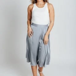 Piper & Scoot The Moosman Striped Satin Skirt In Dusty Blue