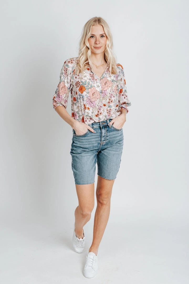 Piper & Scoot Denim: The High Rise Bermuda Short In Medium Blue