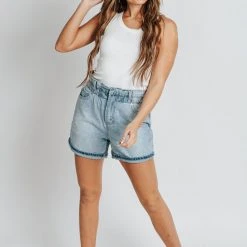 Piper & Scoot Denim: High Rise Paperbag Short In Medium Blue
